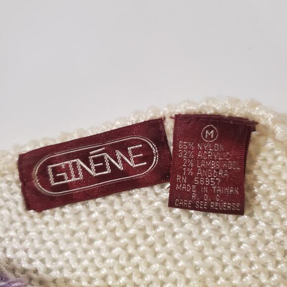 Ginenne VTG 80s Wool Angora Blend Pastel Knit Sweater Womens Size M Crew Neck - Picture 7 of 9